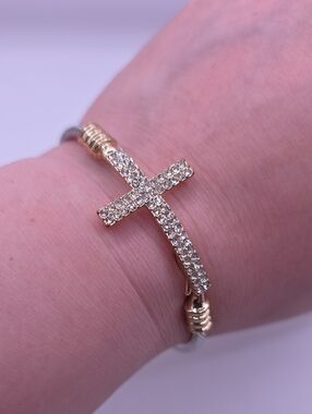 Pave Crystal Cross Cable Style Bracelet